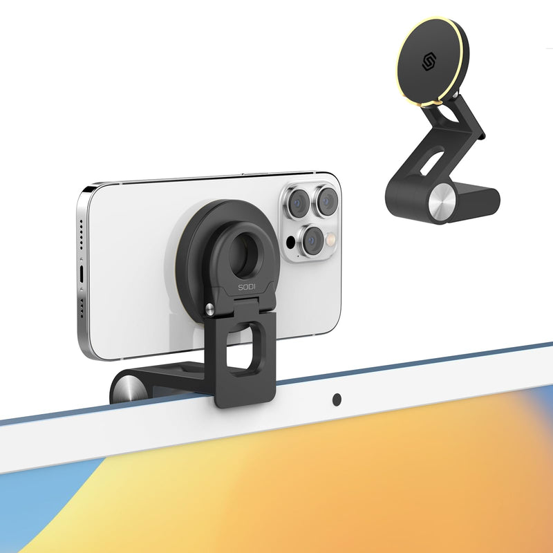 [AUSTRALIA] - SODI Continuity Camera Mount for Desktop Monitor & iMac Compatible iPhone Webcam Mount with Mag-Safe for Mac and Displays, Mac OS Ventura, Work for Facetime, Desk View, Black Matte Black 