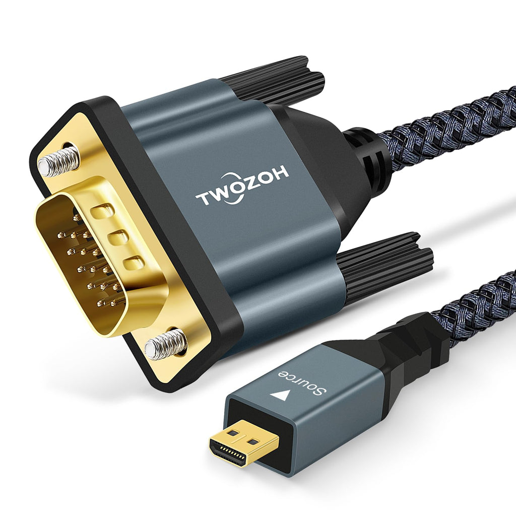 Twozoh Micro HDMI to VGA Cable 3.3FT, Gold-Plated & Braided Micro HDMI VGA (Male to Male) Support 1080P 720p Compatible with Laptop, Projector, HDTV