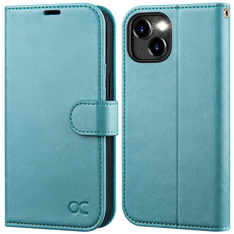 OCASE Compatible with iPhone 15 Wallet Case, PU Leather Flip Folio Case with Card Holders RFID Blocking Kickstand [Shockproof TPU Inner Shell] Phone Cover 6.1 Inch 2023, Mint Green