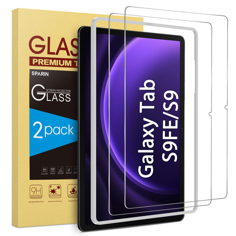 SPARIN [2-Pack Screen Protector for Galaxy Tab S9 FE 5G 10.9 inch/Galaxy Tab S9 11 inch, 9H Tempered Glass with Easy Installation Frame, S Pen Compatible/HD Clear/Anti Scratch/Bubble Free Tab S9fe-10.9 Inch