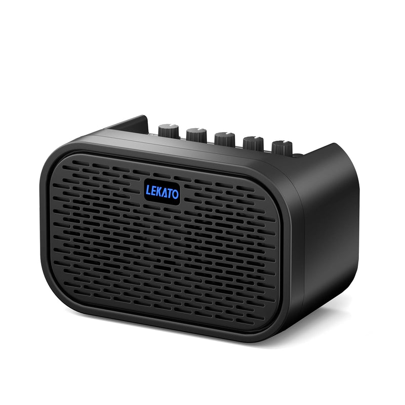 LEKATO Electric Guitar Amp, 10W Mini Guitar Amp, Distortion, Clean, Delay, Three-Band EQ, Gain Regulation, Bluetooth Guitar Amp Portable for Travel, Room Practice Black