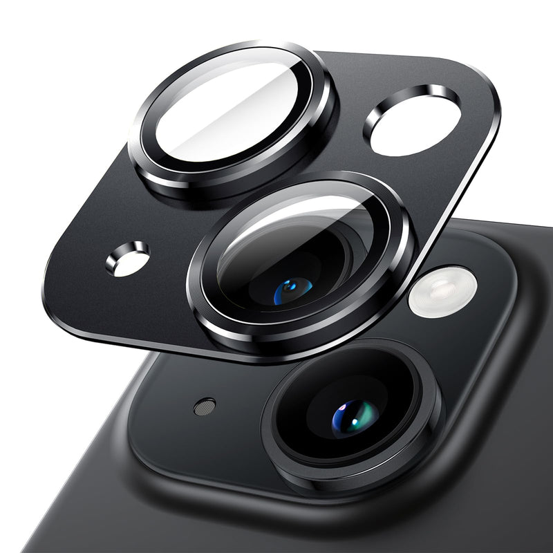 JETech Camera Lens Protector for iPhone 15 6.1-Inch and iPhone 15 Plus 6.7-Inch, Full Coverage 9H Tempered Glass Ring Cover, Matte Metal Plate, Case Friendly, 1-Pack (Midnight) Midnight