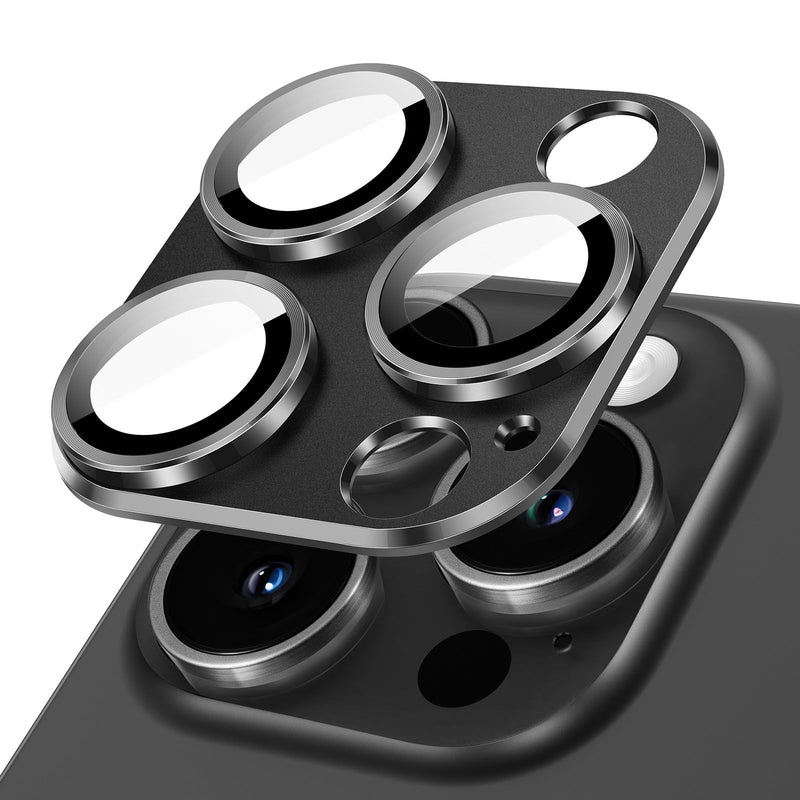 JETech Camera Lens Protector for iPhone 15 Pro 6.1-Inch and iPhone 15 Pro Max 6.7-Inch, Full Coverage 9H Tempered Glass Ring Cover, Matte Metal Plate, Case Friendly, 1-Pack (Space Black) Space Black