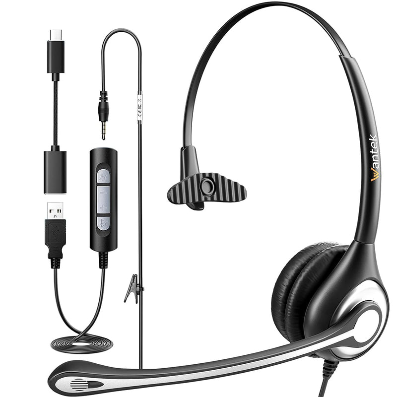 [AUSTRALIA] - Wantek USB Computer Headset with Microphone for Laptop PC,3.5mm Wired Stereo Call Center Headset with Microphone Noise Cancelling, Corded Desktop Headphones with Mic & Mute 600USB-W-S1 