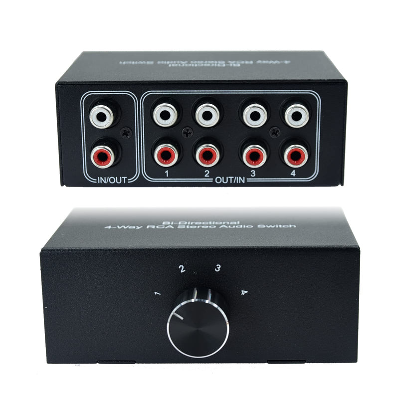 [AUSTRALIA] - No External Power No Noise 4 Way 1 in 4 Out or 4 in 1 Out Audio Sound selector RCA Female Stereo 4 Channel Splitter switcher Box Switching AL-4way-rca 