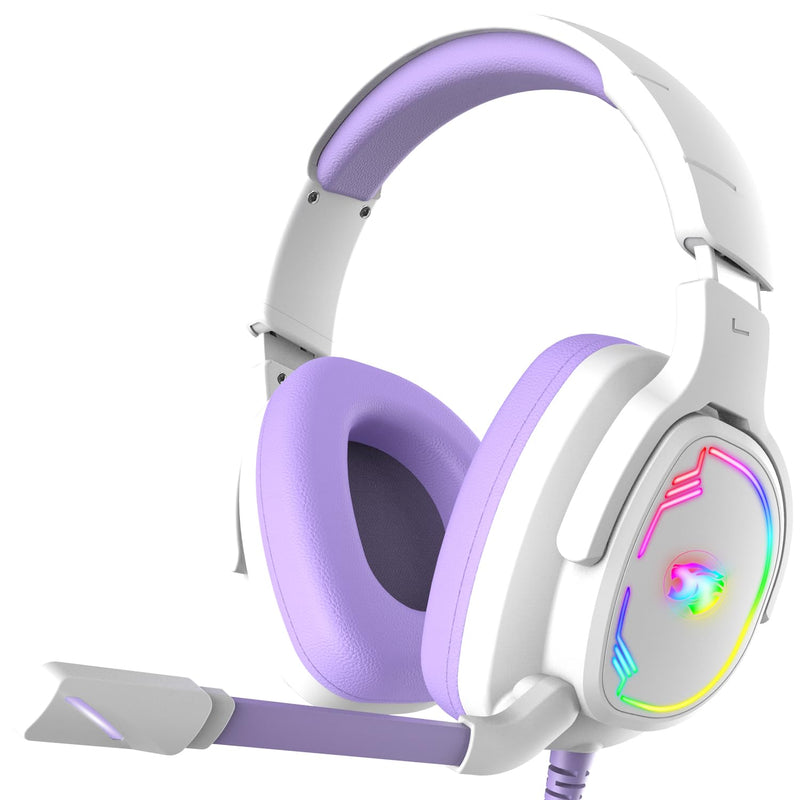 [AUSTRALIA] - Jimonyer Gaming Headset for PC/PS4/PS5/Xbox One/Switch, Stereo Surround Sound Gaming Headphones with Noise Canceling Flexible Mic, Computer Headset with 3.5mm Jack & RGB Light (WhitePurple) WhitePurple 