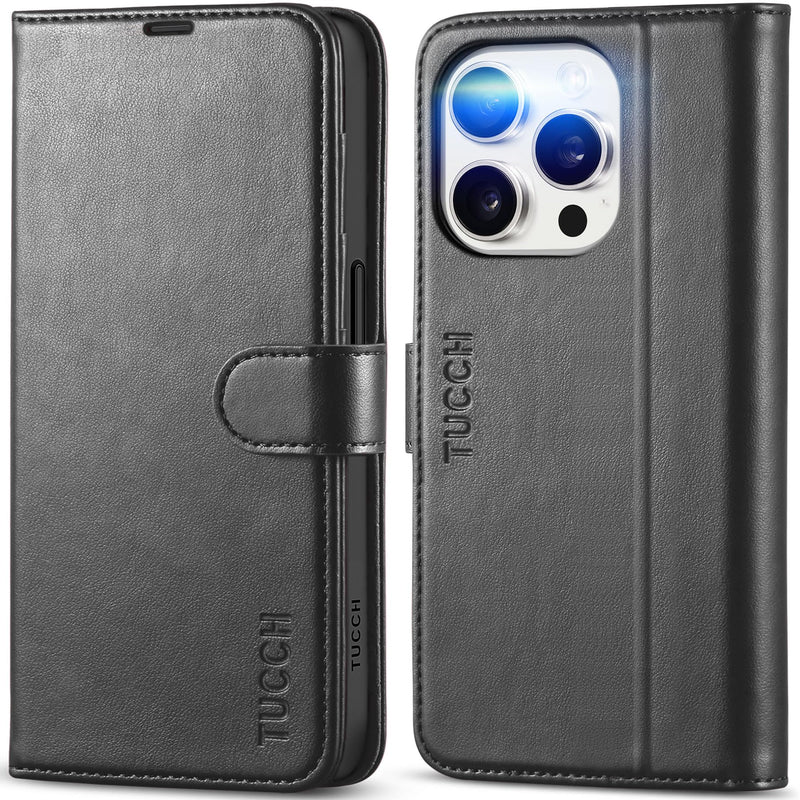 TUCCH Case for iPhone 15 Pro Wallet Case, RFID Blocking [4 Card Holder] Kickstand [Shockproof TPU Inner Shell] PU Leather Magnetic Protective Flip Cover Compatible with iPhone 15 Pro 6.1" 2023, Black