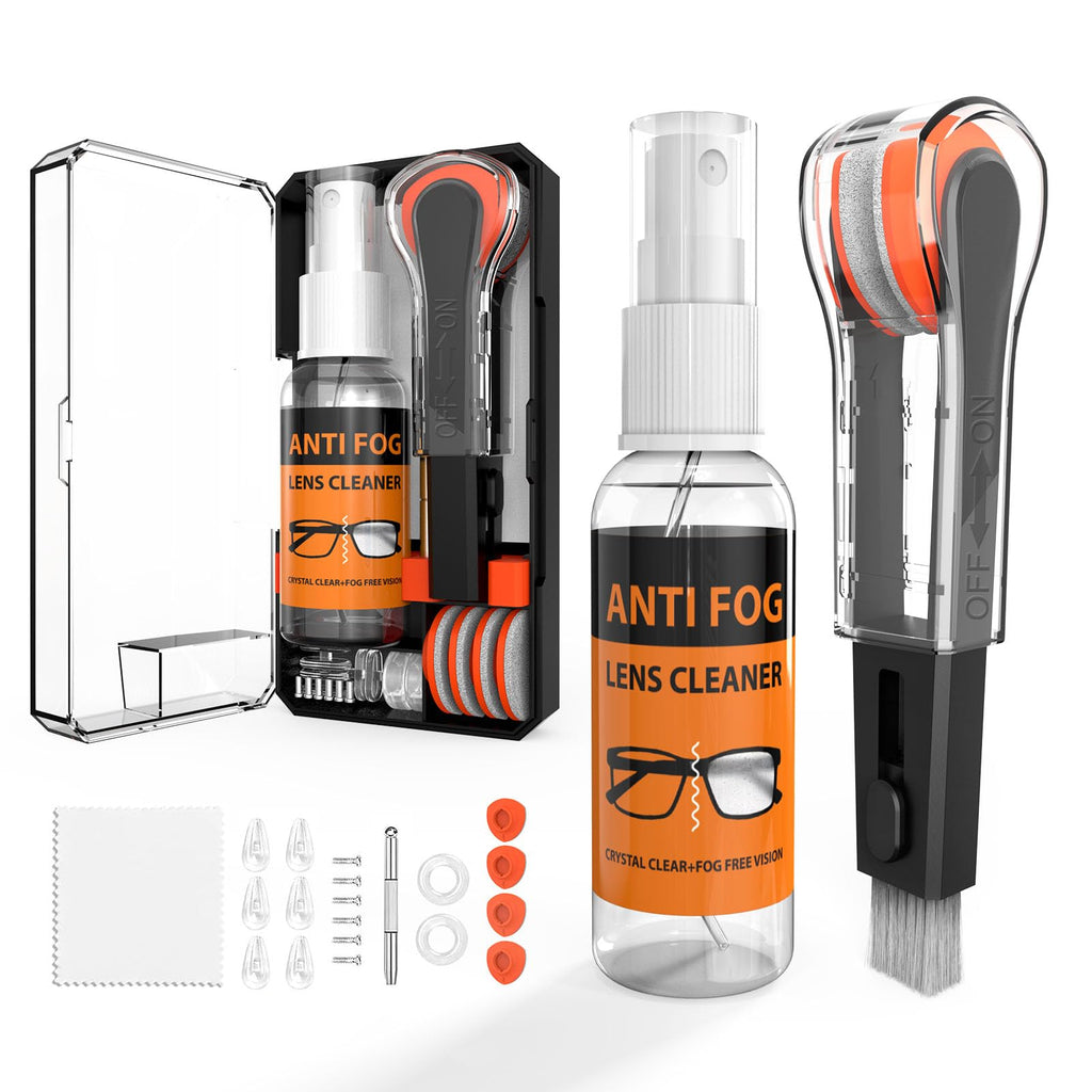 8 in 1 Glasses Cleaning Kit, Glasses Cleaner with 24H Anti Fog Eyeglass Cleaner Spray| Portable Glasses Cleaner Tool| Cleaning Cloth, Glasses Anti Slip with Soft Eyeglass Nose Pads & Ear Grip Black