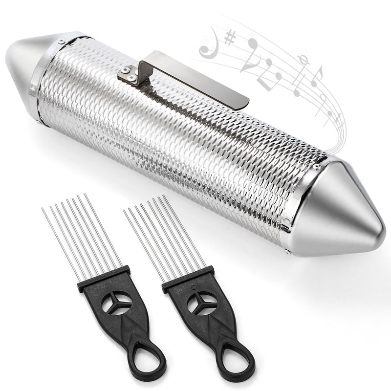 SOUJOY Guiro Instrument, Stainless Steel Guiro Shaker with 2 Scrapers, 15'' x 3'' Latin Percussion Instrument, Professional Band Accompaniment Sand Hammer for Musical Training