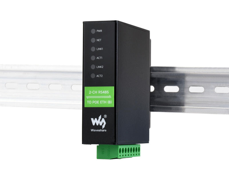 waveshare 2-Ch RS485 to POE Ethernet Converter Industrial Isolated Serial Server, 2-Ch RS485 Independent Operation, Dual POE ETH Ports, Modbus Gateway MQTT Gateway JSON Support, Rail-Mount Metal Case