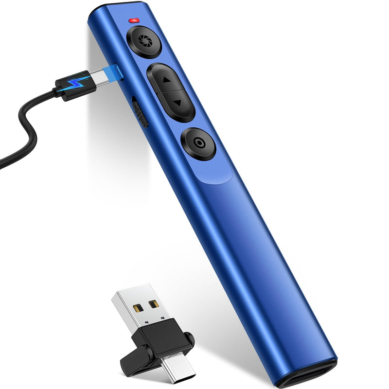 2 in 1 USB Type C Rechargeable Presentation Clicker, Wireless Presenter Remote for PPT Clicker, 2.4GHz Presentation Remote Slide Advancer Powerpoint Clicker for Mac/Computer/Laptop/Keynote… Blue
