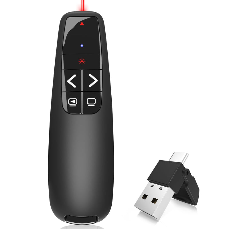 Wireless Presentation Clicker PowerPoint Presenter Remote : USB Type C Clicker with Red Laser Pointer Long Range PPT Control -Power Point Google Slide Advancer for Mac Laptop PC Computer Keynote Red Light