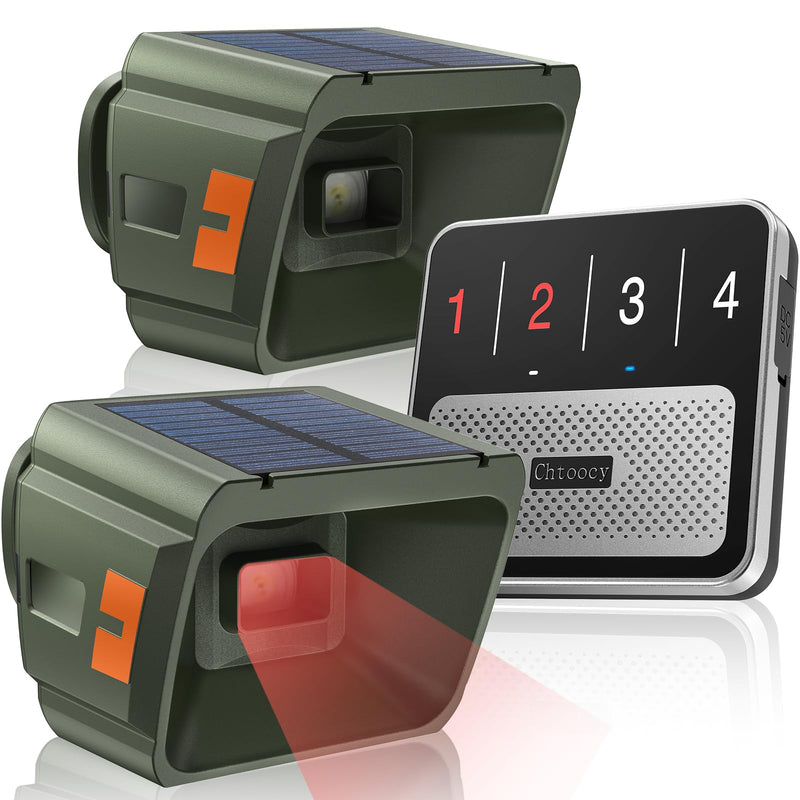 [AUSTRALIA] - Solar Driveway Alarm Wireless Outdoor 1/2 Mile Range - Customizable Alarm Tones Weatherproof for Driveway Gate, 3 Sensitivity Motion Sensor & Detector Alert for Outdoor/Indoor Property 1 Receiver & 2 Sensors 