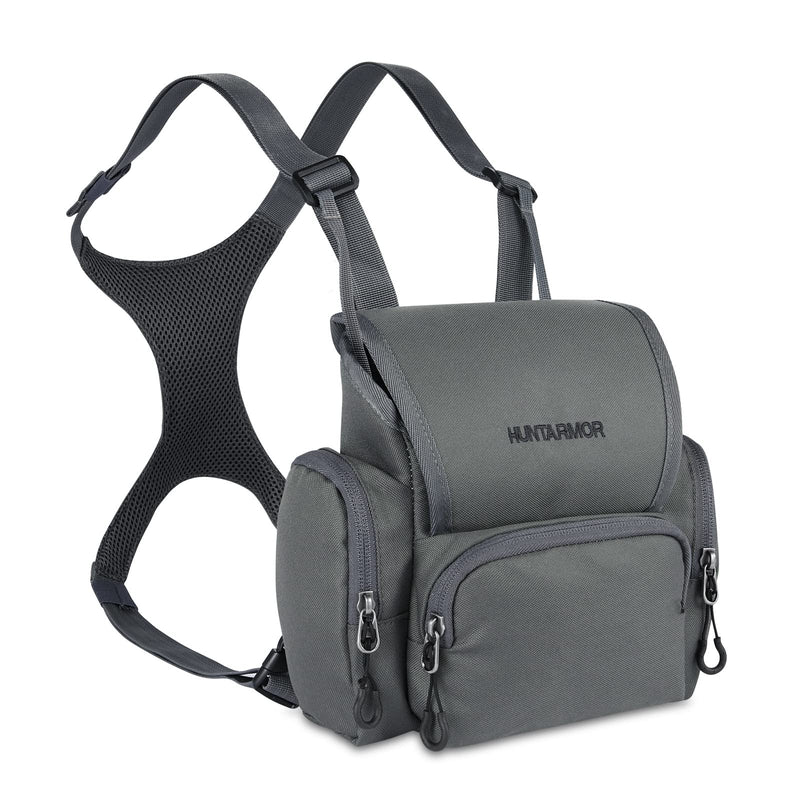 skiguard Bino Harness with Rangefinder Pouch & Rain Cover, Lightweight Binocular Harness Chest Pack, Harness Binocular Chest Packs Grey