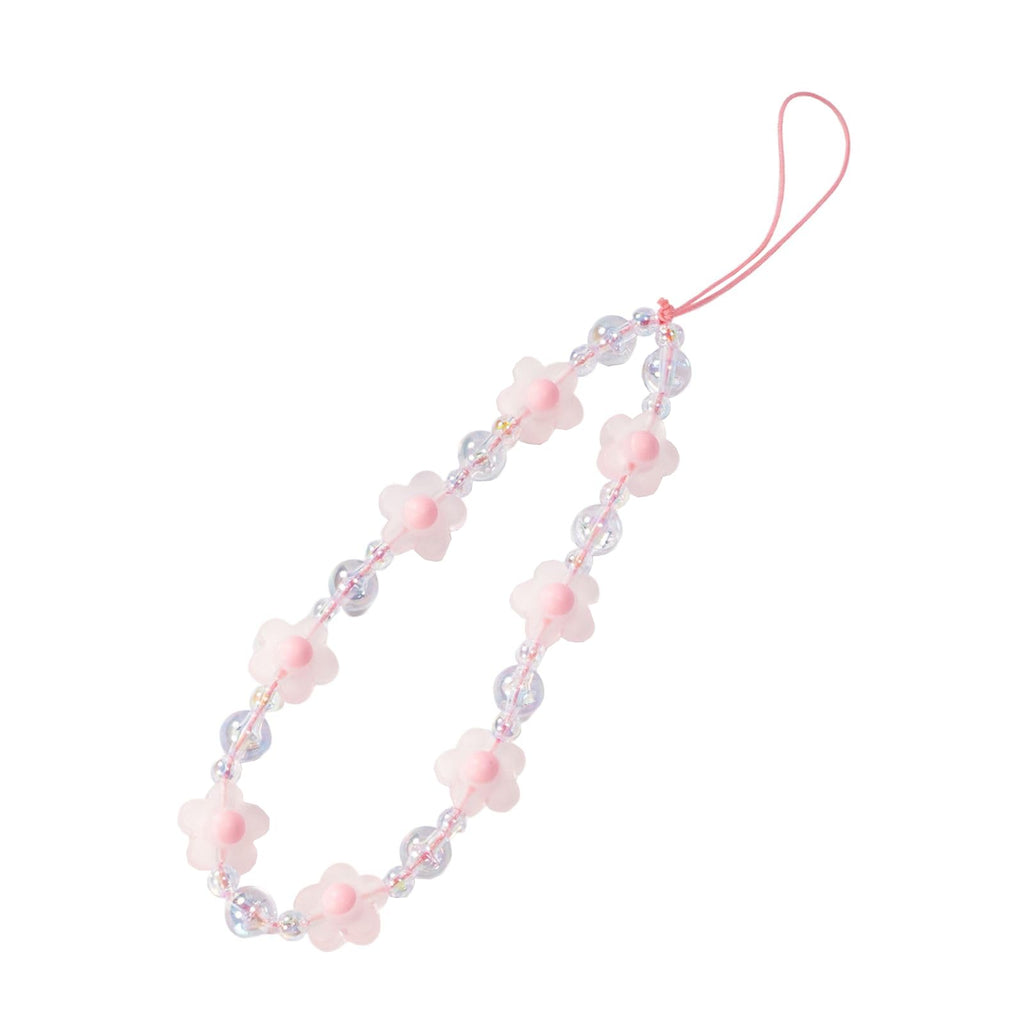 1-2 PCS Flower Beaded Mobile Phone Charms Lanyard Aesthetic Sweet Cute Phone Wrist Strap Anti-Lost Chain for Women Girls Pink C