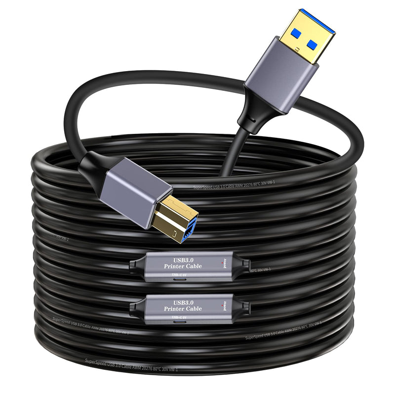 USB 3.0 Printer Cable - 30ft, USB A to USB B 3.0 Compatible with Conference Camera, Docking Station, Hard Drive, Scanner, Vidicon and More Black
