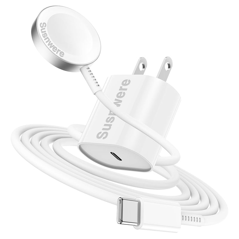 5W Fast Charger for Apple Watch Chargers with 20w Charger Block,USB C Magnetic for i-Watch Fast Charging Cable for Watch Series SE/8/7/6/5/4/3/2/1 Includes 38mm 40mm 42mm 44mm 45mm Size 3FT White-3in1