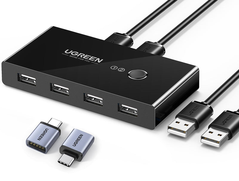 UGREEN USB Switch Selector - 2-Port, 4 Device Sharing, Includes USB C 3.0 Adapter (2 Pack)