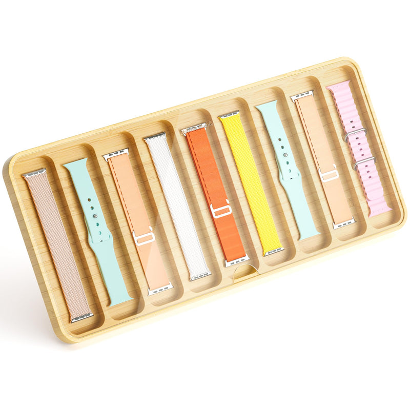 AFOOYO Wooden Watch Band Organizer - Works with All Apple Watch Bands - 9 Slots Display Watch Storage Case Tray with Acrylic Top Lid