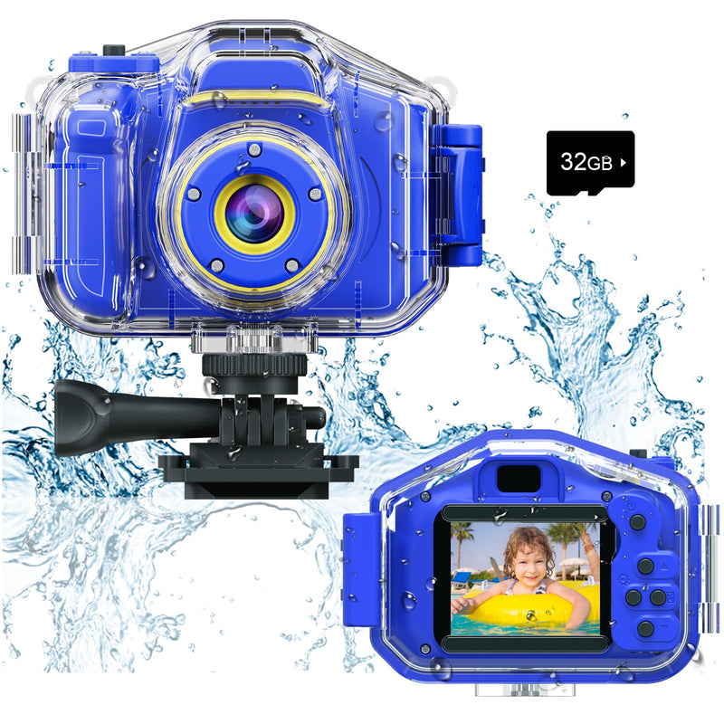 Agoigo Kids Waterproof Camera Toys for 3-9 Year Old Boys Girls Christmas Birthday Gifts HD Children's Digital Action Camera 2 Inch Screen with 32GB Card (Dark Blue) Dark Blue