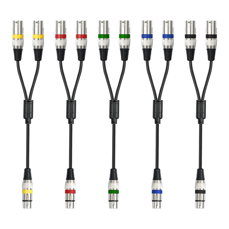 5Pack 5 Color 1.5FT XLR Female to Dual Male Y Splitter Cable, Female to 2 Male 3Pin-XLR Y Cable,Splitter 3Pin 1 F to 2 M for Micphone Mixer 1 XLR F To 2 XLR M 1.5FT 5Pack