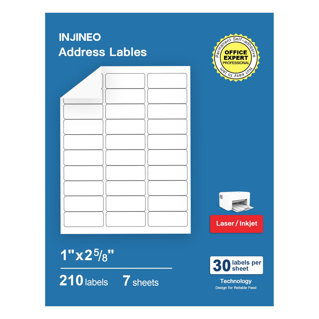 Address Labels, 1" x 2-5/8" Shipping Address Labels for Inkjet & Laser Printers, Mailing Labels, Easy to Peel (210 Labels, 7 Sheets)