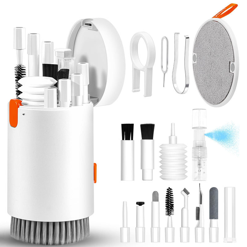 Laptop Phone Screen Cleaner Kit, Computer Keyboard Brush Cleaning Spray for iPhone AirPods MacBook iPad, 20-in-1 Electronic Device Clean Tool for Camera PC Monitor Earbud TV Tablet Car Screens White