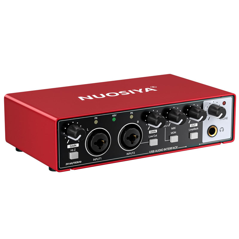 [AUSTRALIA] - USB Audio Interface for PC Computer Recording Music, Red 2x2 Guitar Audio Interface for Mac 24Bit/192kHz Podcasting Streaming for Vocalist Producer with 48V Phantom Power 