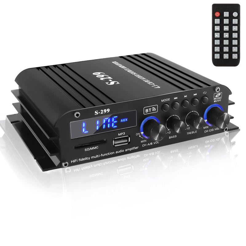4.1 Channel Mini Audio Amplifier Receiver, Power Amplifier, Bluetooth 5.0 Amplifier, 50Wx4 + Active Subwoofer, Integrated Hi-Fi Loudspeaker Amplifier, Audio Reduction System for Car or Home 4.1 CH With Subwoofer (No FM)