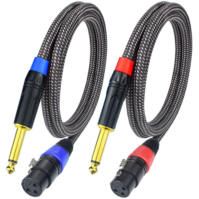 Unbalanced 1/4" TS Mono to XLR Female Microphone Cable, 15Feet 6.35mm Quarter inch to XLR Audio Patch Cord, Nylon Braided Heavy Duty, Copper Shielded Noise Free, for Speaker Mixer Interface 15Feet, 2Pack