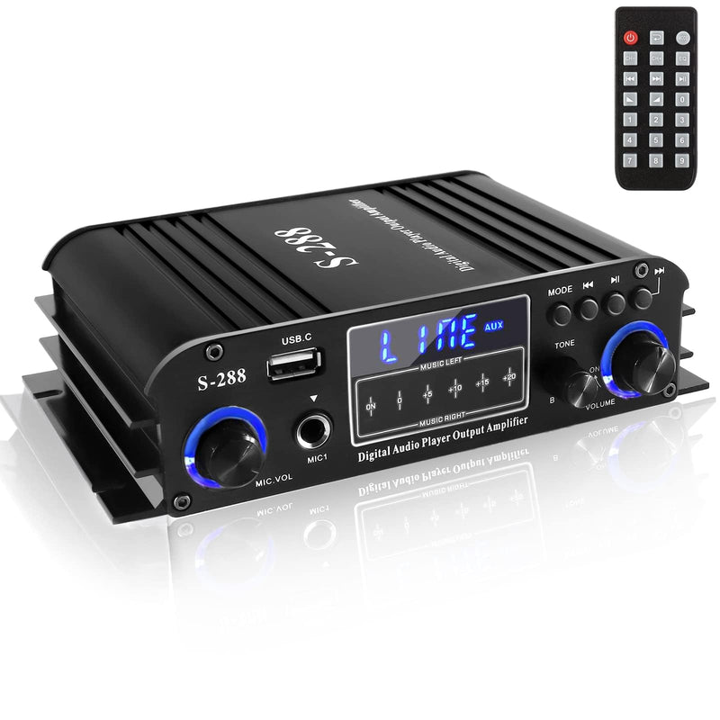 4 Channel Bluetooth 5.0 Home Audio Amplifier, 50Wx4, Max 1200W HiFi Stereo Power Amplifier USB, SD, FM Class D Speaker Amp for Home Theater Karaoke, with Power Adapter & Remote Control 4.0 CH With FM
