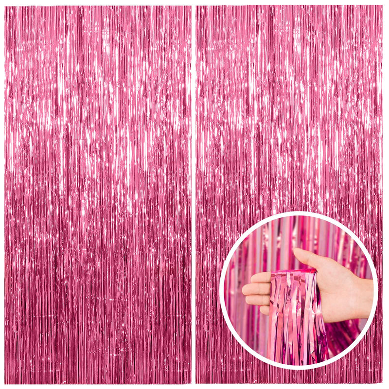 2 Pack Pink Backdrop Party Decorations Tinsel Curtain Party Backdrop Foil Fringe Birthday Decorations Photo Booth Streamer Backdrop Pink Theme Bachelorette Graduation Party Decorations 2 Pack