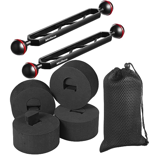 MINIFOCUS 4PCS Underwater Camera Buoyancy Kits & 8" Double Ball Aluminum Alloy Extension Arm