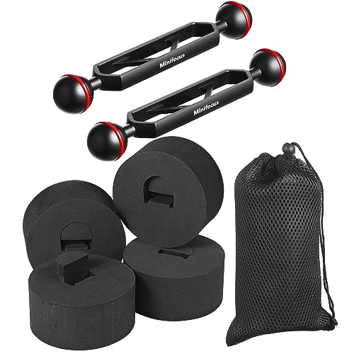 MINIFOCUS 4PCS Underwater Camera Buoyancy Kits & 6" Double Ball Aluminum Alloy Extension Arm