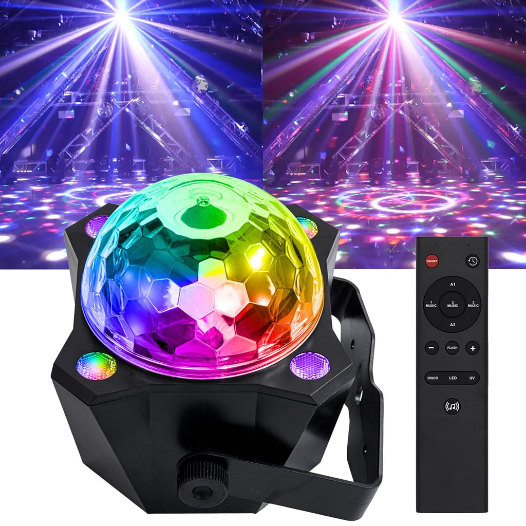 Disco Ball Party Lights Sound Activated LED Colorful DJ Strobe light for Indoor Room Dance Parties Birthday Rave Home Club Karaoke Outdoor Stage Show Wedding Halloween Christmas Decorations Black