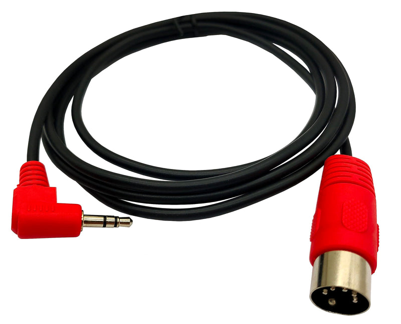 [AUSTRALIA] - 5Pin DIN Cable, DIN 5Pin MIDI Male to 3.5mm TRS Male Stereo Plug 90 Degree Angle Audio Connection Cable for Sound Card Keyboard Piano Drum Recording, Red (1.5M/5Ft) 1.5M/5Ft 