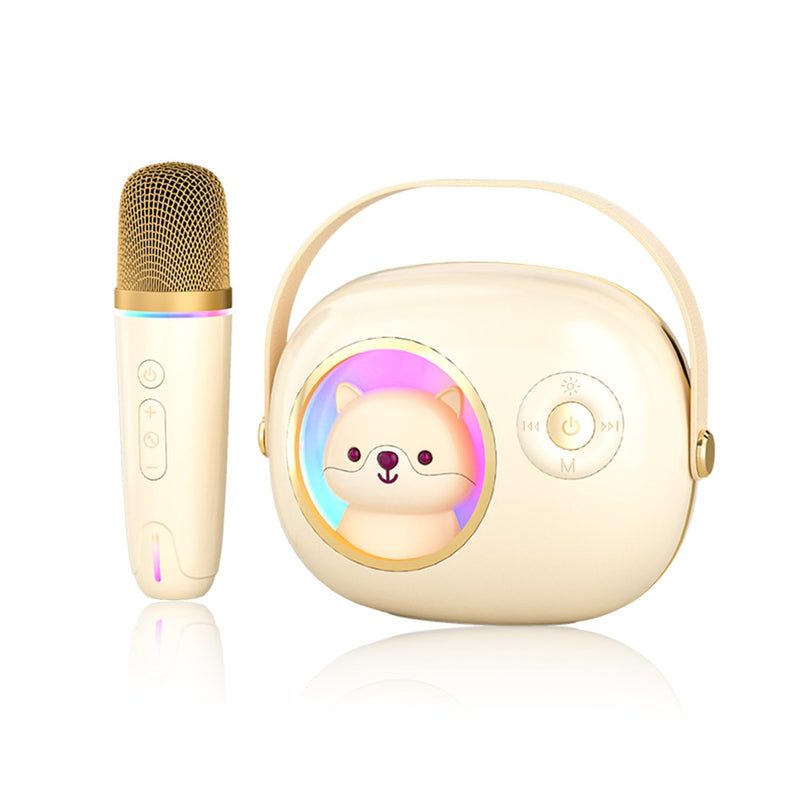 K9 Cute Space Bear Mini Karaoke Machine for Kid, Rechargeable 1800mAh Portable Bluetooth Karaoke Speaker with Wireless Microphone & RGB Light for Girls Boys Family Home Party