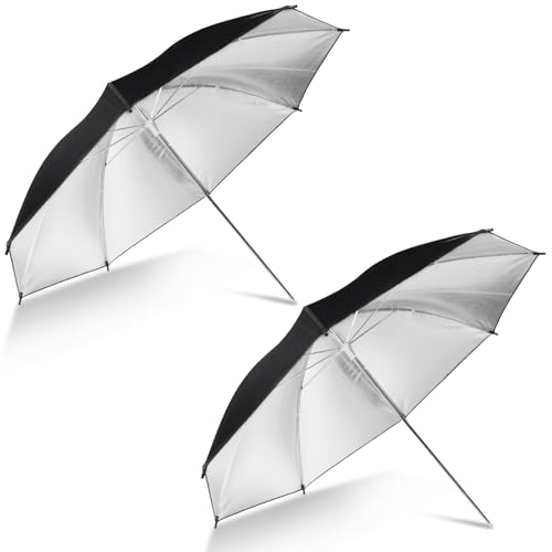 [2 Pack] 33" Black/Silver Reflector Umbrella Kit,Photography Umbrella Lighting Reflector for Contrast, Concentrative Light,Studio/Outdoor Photo and Video Lighting Accessories (2 * 33" Black)… 2* 33" Black