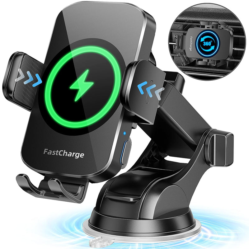 Wireless Car Charger, Fast Charging Phone Holder BothLin 3 in 1 Phone Mount Auto Clamping Car Accessories Compatible with iPhone 15 14 13 12 11 Xs XR, Samsung S23 Ultra S22 S21 S20/S10+ S9+ Note 9 Black[Best Overall Performer]