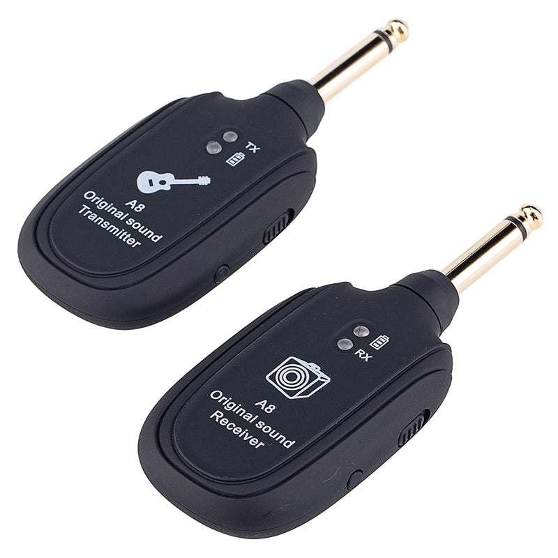 Wireless Guitar System - Transmitter Receiver with Built-in Rechargeable Battery, 4 Channels for Electric Guitar, Bass, Violin