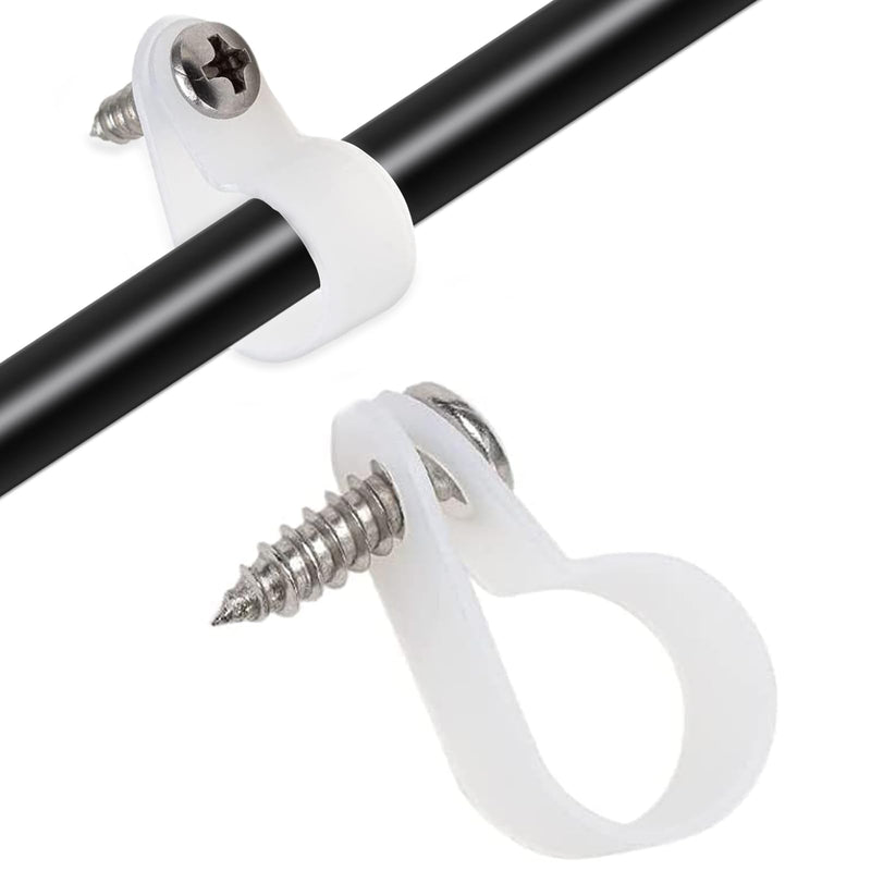 100 Pack 1/2 Inch Rope Light Clips with Stainless Steel Screws, P-Style Rope Light Mounting Clips, Outdoor Cable Clips for Christmas Parties Wedding 100 Pack 1/2 inch