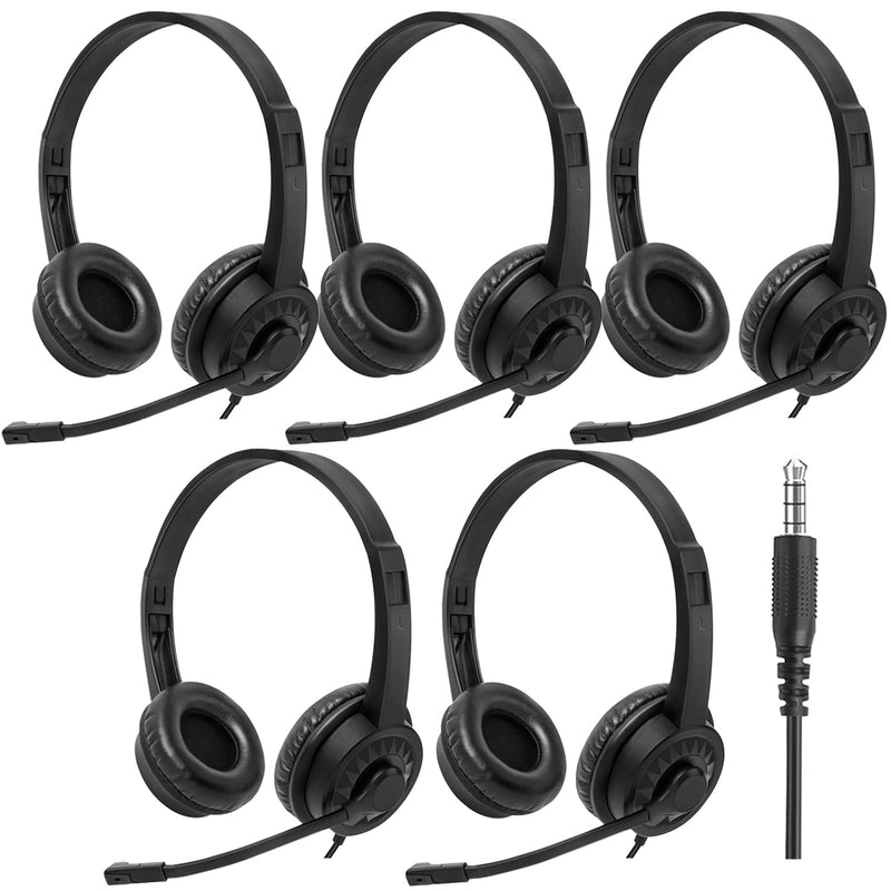 [AUSTRALIA] - Headsets with Microphone 5 Pack Bulk- Noise Canceling Computer Headphones for School, Office, Meetings, Chat, 3.5mm Wired PC Headphones with Rotating Mic Works for Laptop LS06-5 Pack 