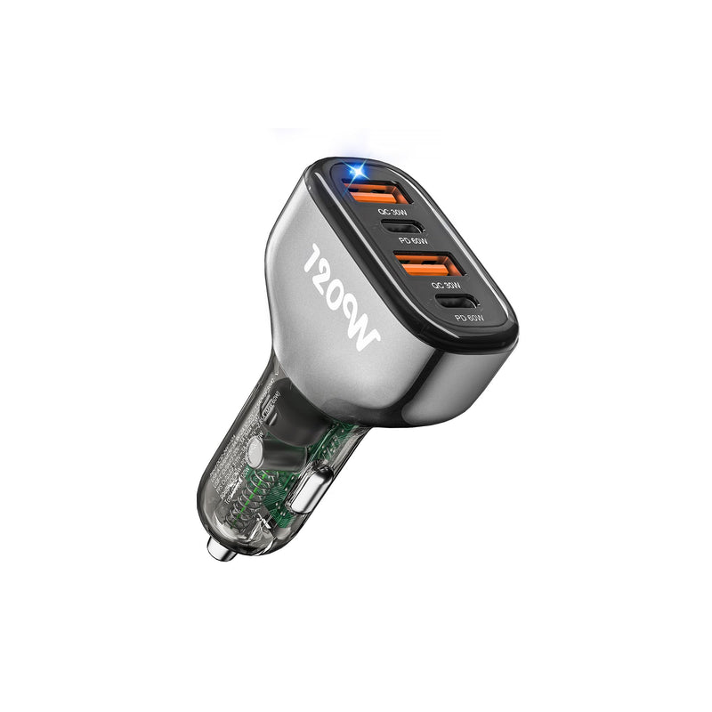 SONRU 4-Port USB C Car Charger, 120W 2*【PD60W+QC30W】 Cigarette Lighter USB Car Charger Adapter, Fast Car Phone Charger for iPhone 17/17 Pro Max/16/15/14 Series, Galaxy S24/23,iPad, Galaxy, Tablet grey
