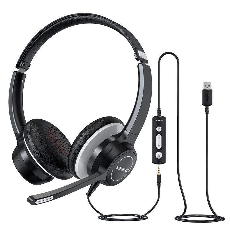 [AUSTRALIA] - USB Headset with Microphone, 3.5mm Wired Computer Headsets with Noise Cancelling Microphone, Stereo Headphones with MIC for PC, in Line Controls, Work Headset for Skype Zoom Tablet Laptop 