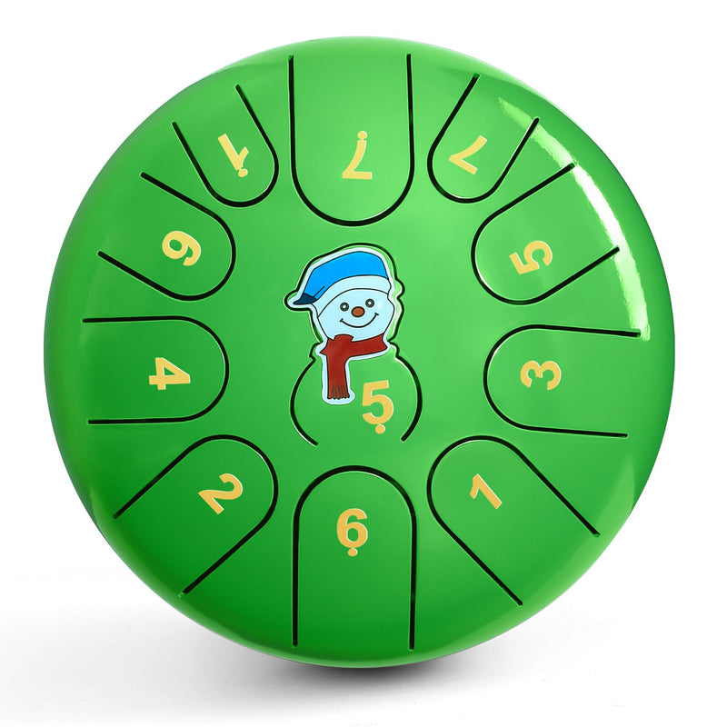 [AUSTRALIA] - Steel Tongue Drum -11 Note 6 Inch Tongue Drum Instrument - Hand Pan Drums with Music Book, Steel Handpan Drum Mallets and Carry Bag, C Major for Meditation or Yoga,Gift for Kid or Adults(Green) Green 