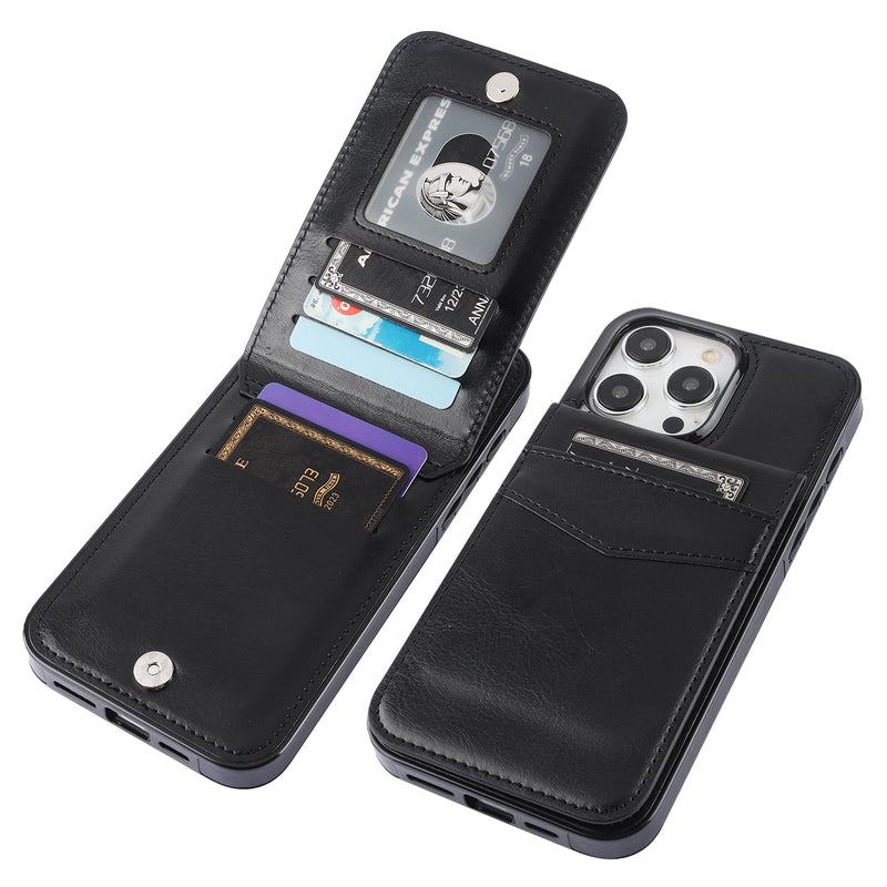 [AUSTRALIA] - KIHUWEY Compatible with iPhone 15 Pro Max Case Wallet with Credit Card Holder, Flip Premium Leather Magnetic Clasp Kickstand Heavy Duty Protective Cover for iPhone 15 Pro Max 6.7 Inch (Black) Black 