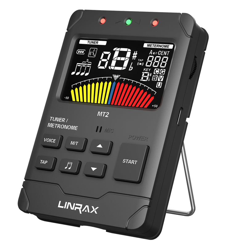 MT2 Rechargeable Metronome Tuner, 3 in 1 Digital Metronome Tuner Tone Generator for Guitar Bass Ukulele Violin Saxophone Trumpet Clarinet Flute, Voice Beat, Chromatic Tuner for All Instruments MT2