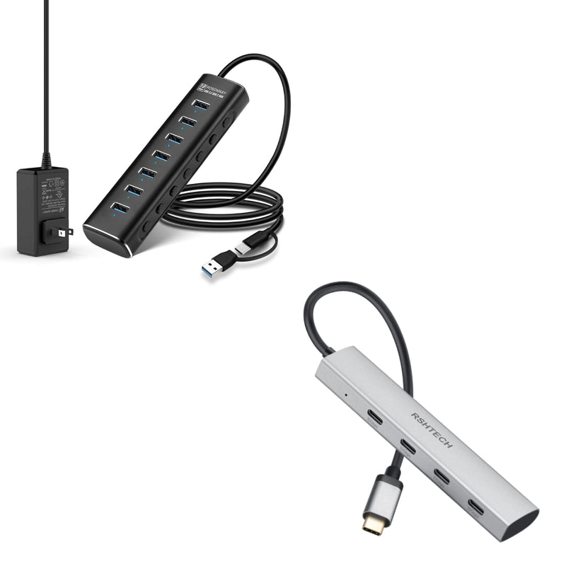 Rosonway 7-Port USB 3.2/USB C Hub 10Gbps with 3.3ft USB-A/USB-C Data Cable+ RSHTECH 4-Port USB C to USB-C 3.2 Gen 2 Hub 10Gbps USB Dongle