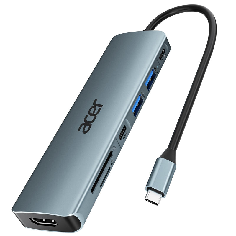 Acer USB C Hub, 7 in 1 USB C to HDMI Splitter, 2 USB 3.1 GEN1 and 5Gbps Type-C Data Port, 4K HDMI Port, PD 100W Charging, SD Card Reader, for iPad Pro MacBook Pro Acer Laptops and More 0.68ft Space grey