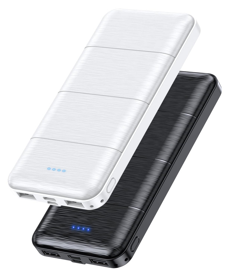 Portable-Charger-Power-Bank - 2 Pack 15000mAh Dual USB Power Bank Output 5V3.1A Fast Charger Portable Charger Compatible with Smartphones and All USB Devices (Deep Black and White) Deep Black and White